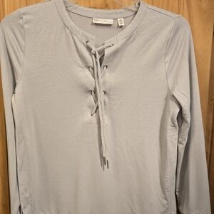 Rafaella Light Gray Lace-Up Long Sleeve Small Petite Top